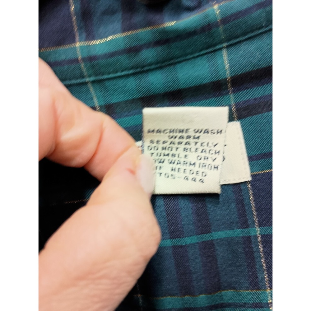 Vintage Classic Elements Womens Shirt Size 24/26 Green Plaid Embroidered Casual - Picture 5 of 9